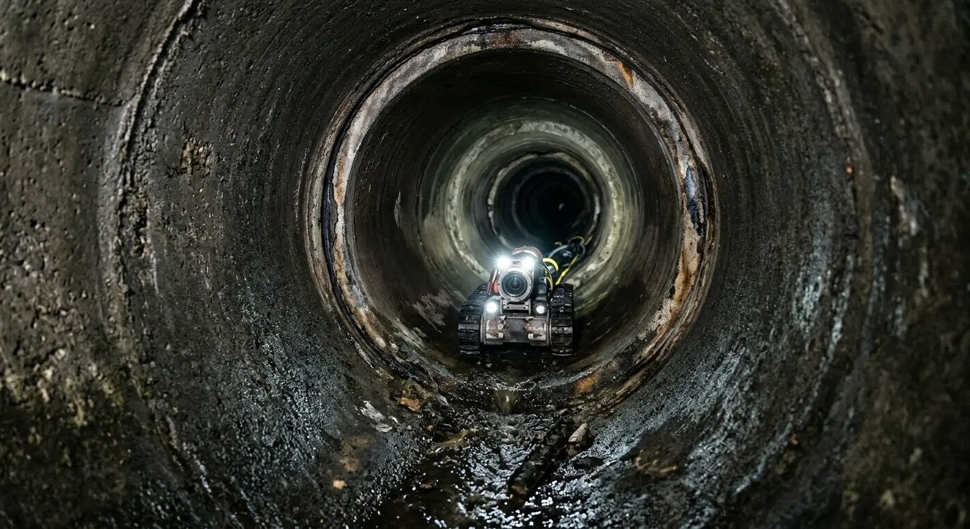 Robotic sewer camera inspecting pipe interior for Sewer Line Cleaning in Moraine